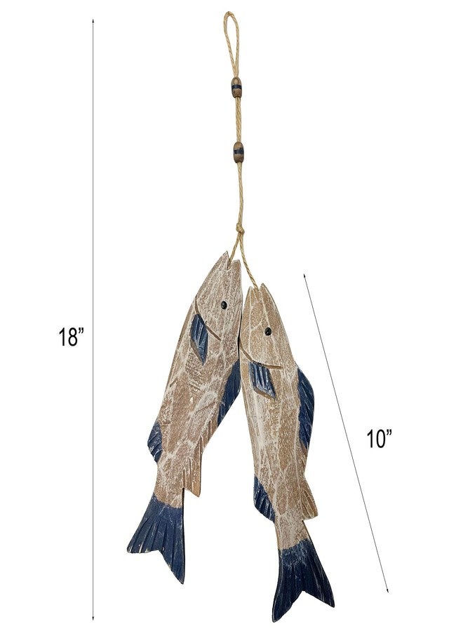 GAPLUM Set of 2 Wooden Carved Fish Wall Hanging Nautical Ornaments Hand Carved Wood Fish Wall Hanging Sculpture Wooden Lake House Decor Indoor Outdoor Decoration - Image 2